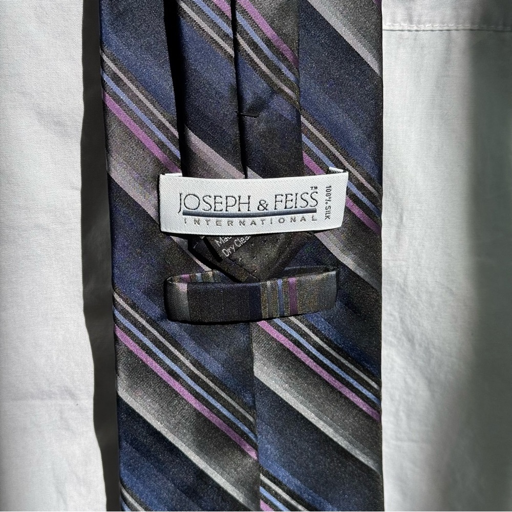 Joseph & Feiss 100% Silk Striped Necktie Blue Gray Purple Classic Men’s